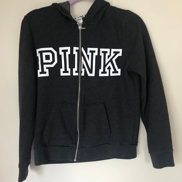 PINK Victoria's Secret Tops - Victoria Secret PINK charcoal gray hoodie-Medium